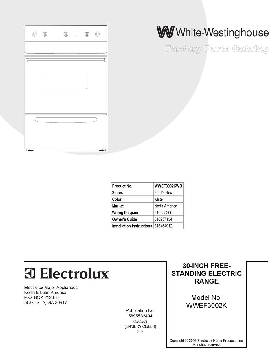 WHITEWESTINGHOUSE WWGF3002KW 30 INCH GAS RANGE FACTORY PARTS CATALOG Pdf Download ManualsLib