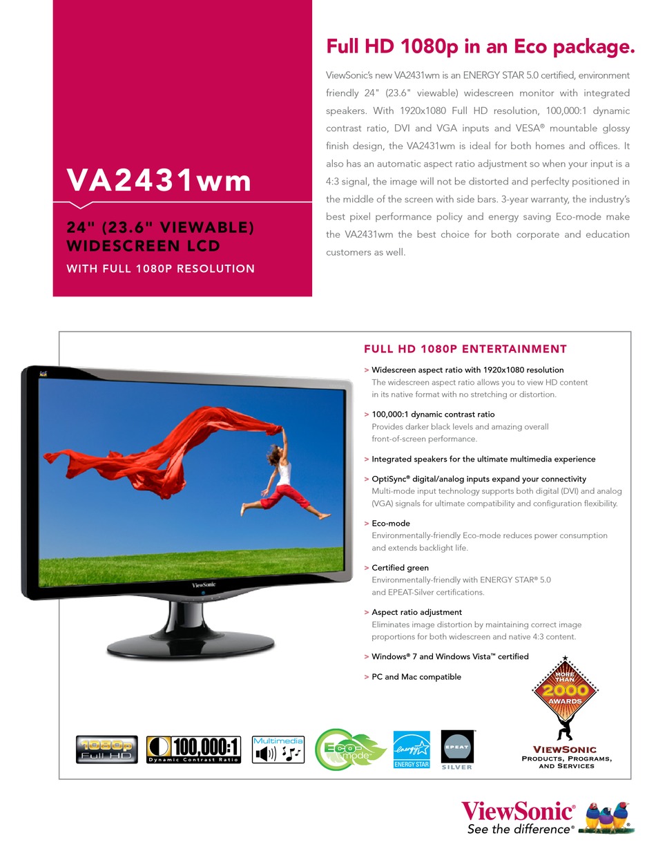 Viewsonic Va2431wm Specifications Pdf Download Manualslib