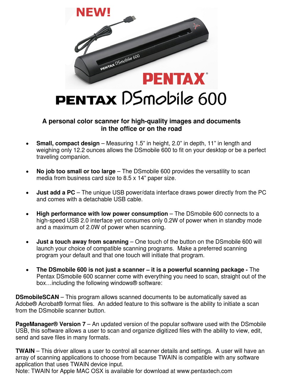 Pentax dsmobile usb scanner drivers for mac