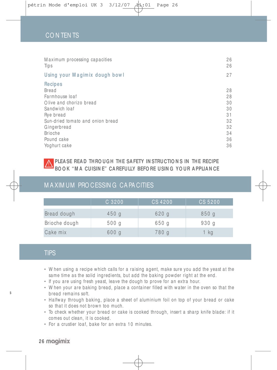 MAGIMIX DOUGH BOWL MANUAL Pdf Download ManualsLib