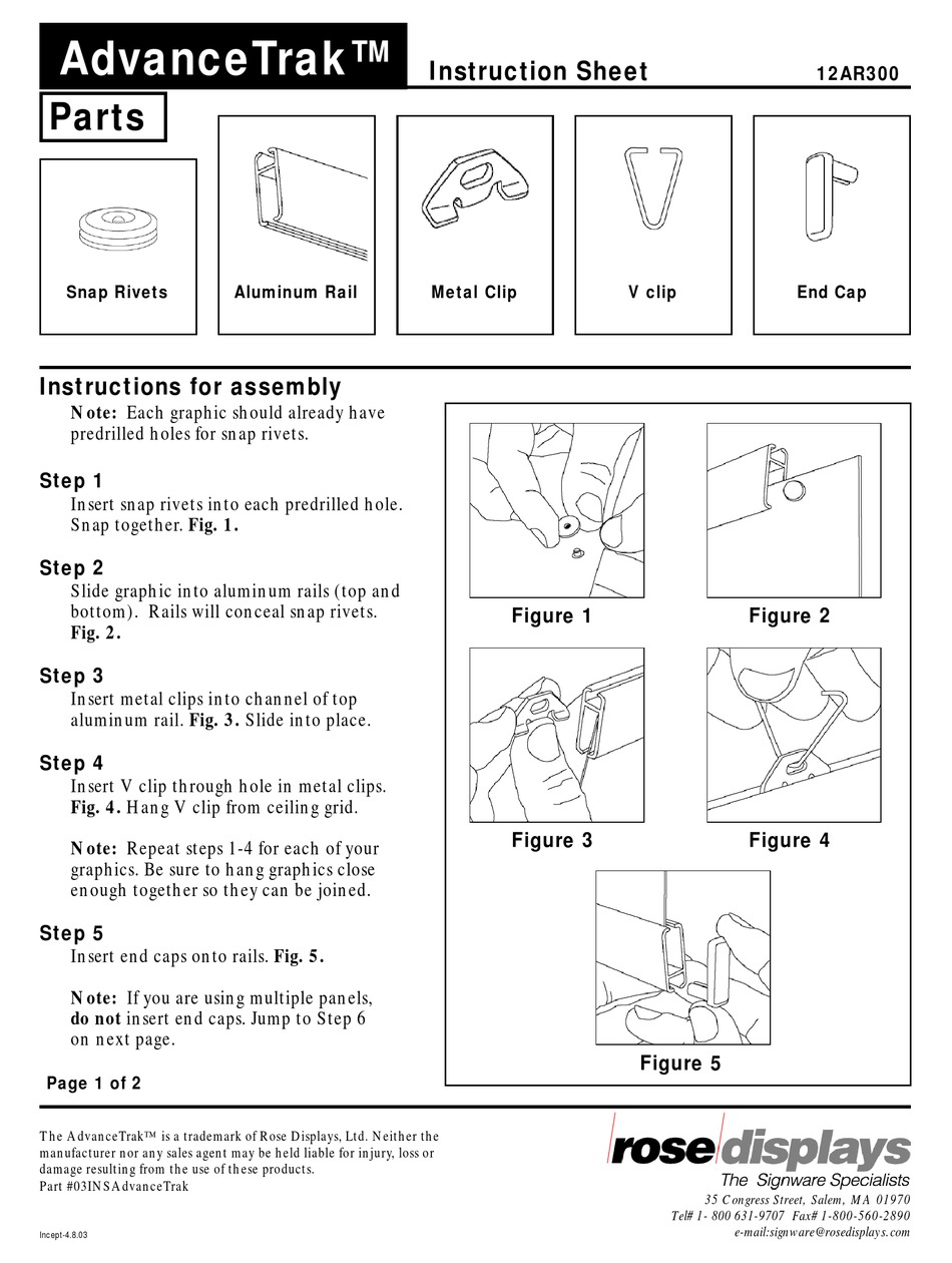 ROSE DISPLAYS ADVANCETRAK WITH METAL CLIP AND V CLIP MANUAL Pdf