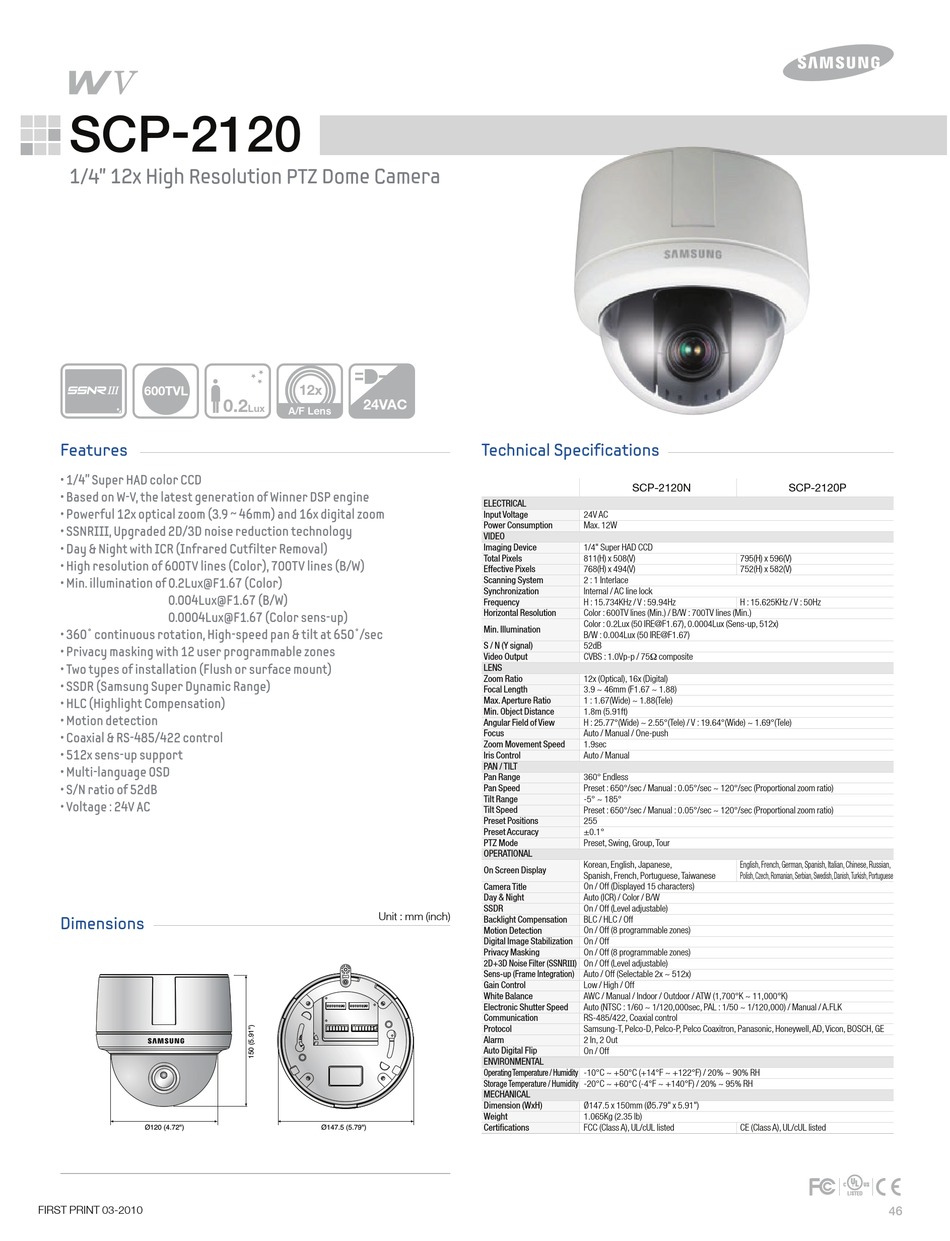 Samsung Techwin SCP-2370H Data Sheet