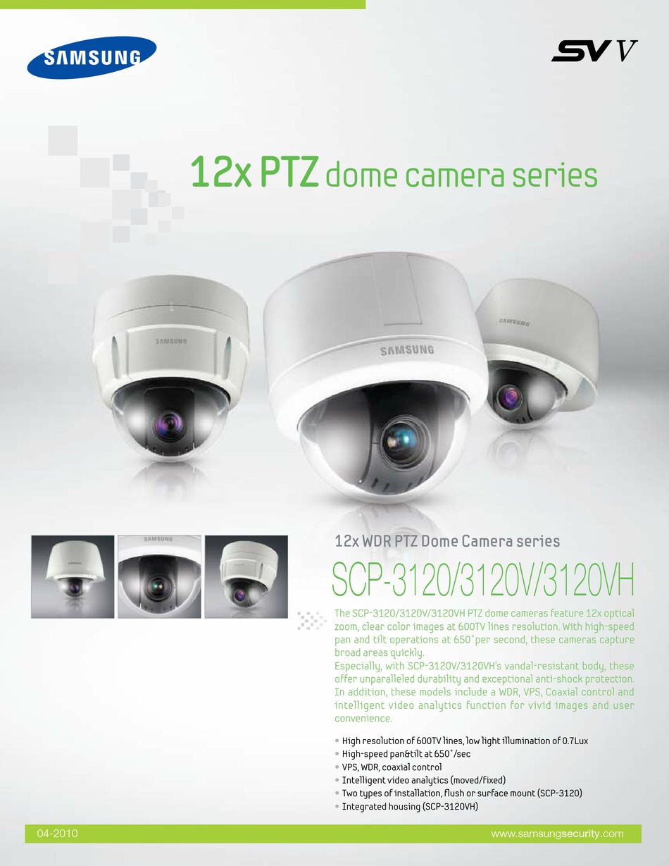 Samsung SCP-3120 12X WDR PTZ Dome Security Surveillance Camera 