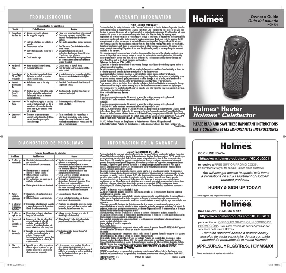 HOLMES HCH820 OWNER'S MANUAL Pdf Download | ManualsLib