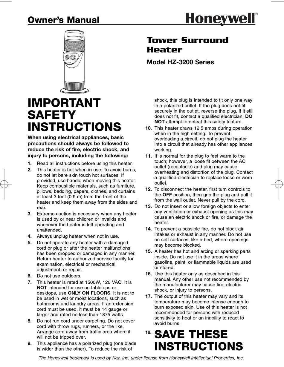 HONEYWELL HZ3200 FAN FORCED 1500W CHARCOAL TOWER SURROUND HEATER