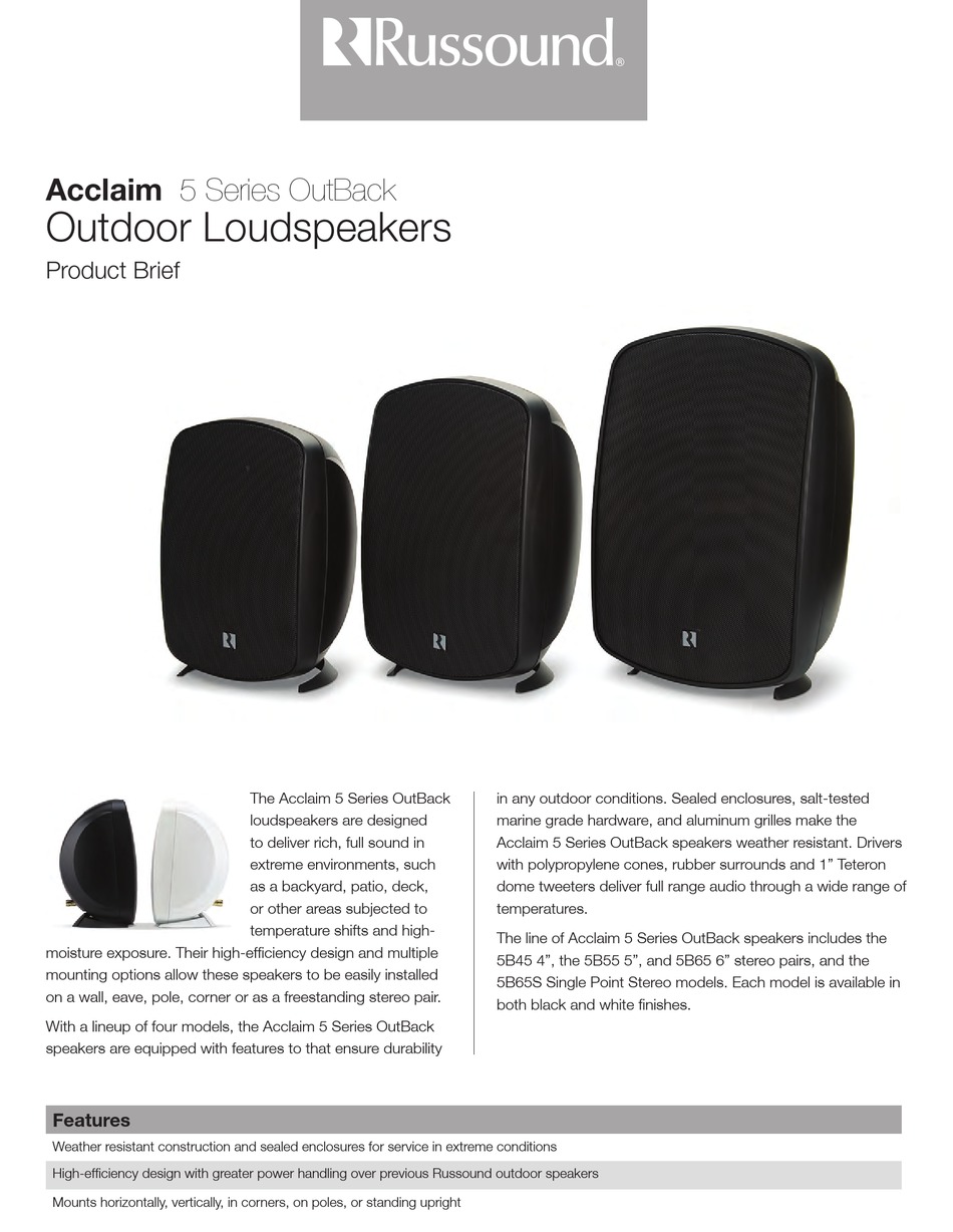 RUSSOUND ACCLAIM 5 OUTBACK DATASHEET Pdf Download ManualsLib