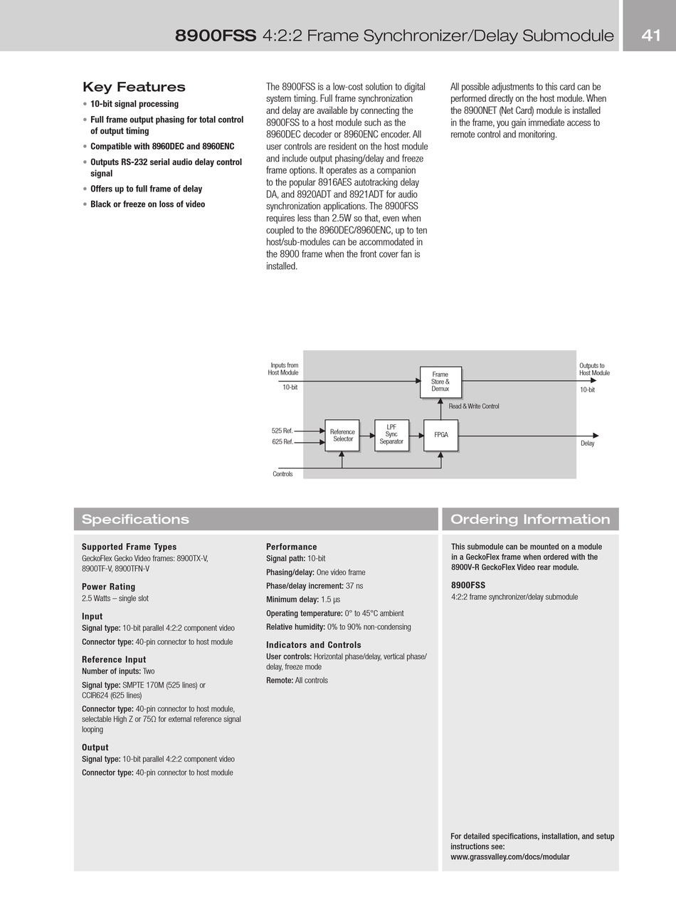 GRASS VALLEY 8900FSS DATASHEET Pdf Download ManualsLib