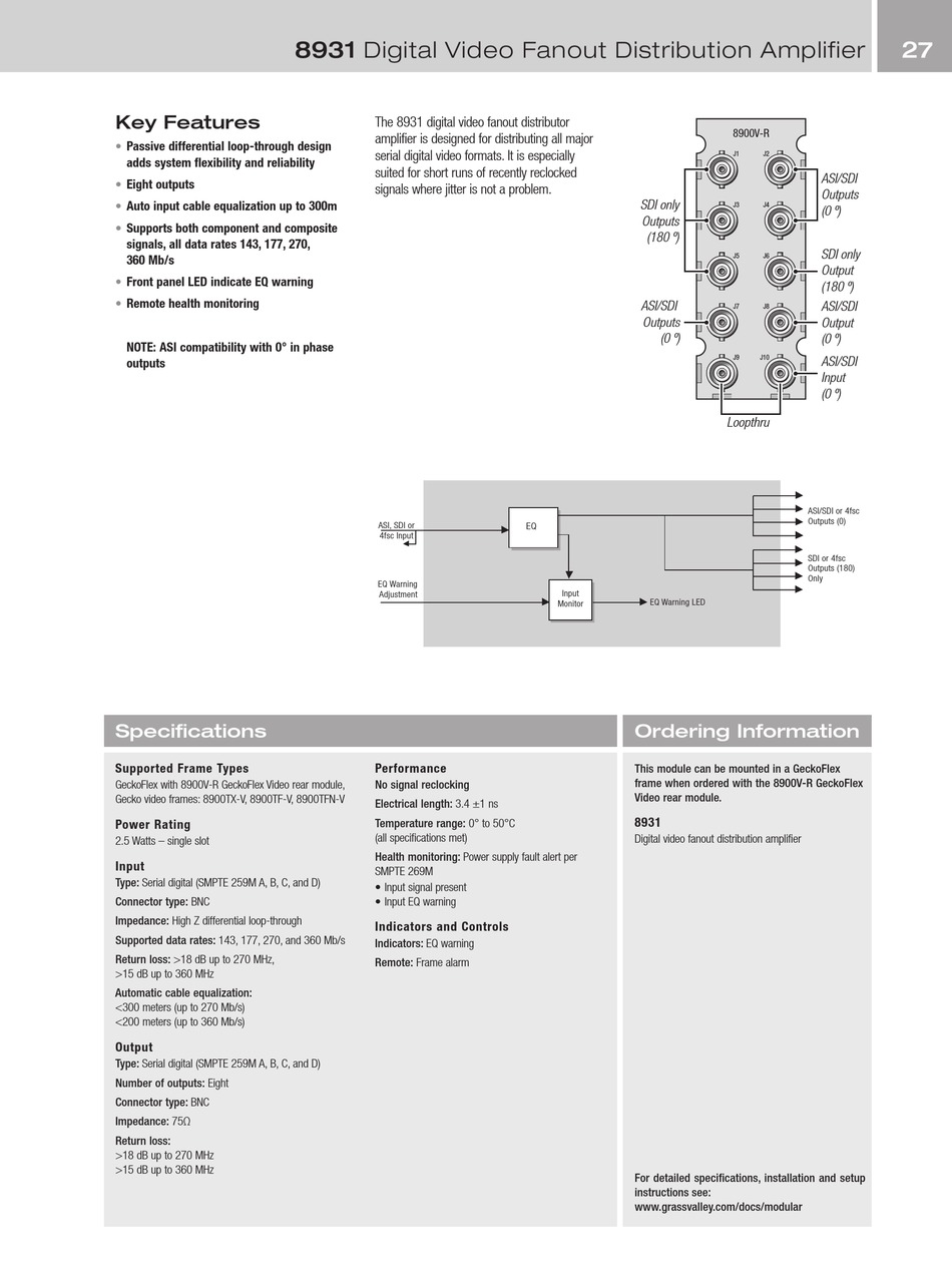 GRASS VALLEY 8931 DATASHEET Pdf Download ManualsLib