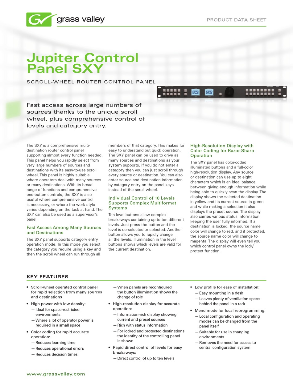 GRASS VALLEY JUPITER CONTROL PANEL SXY DATASHEET Pdf Download ManualsLib