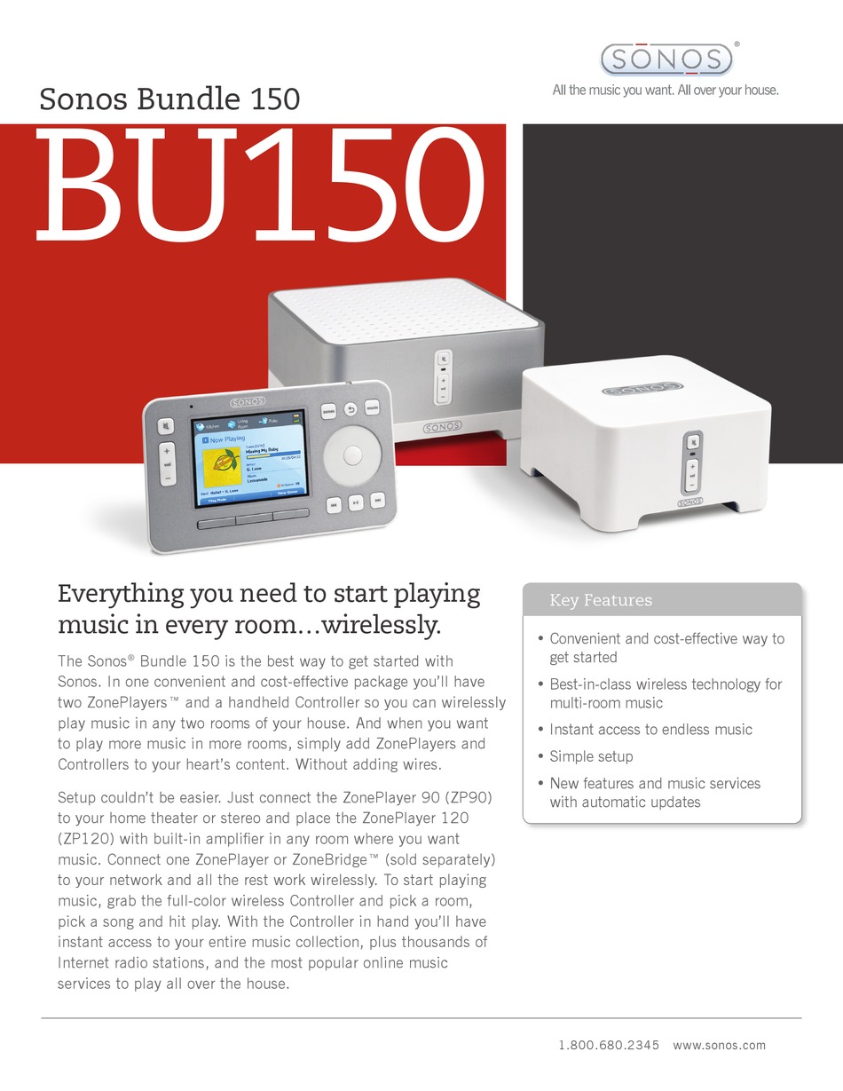 SONOS MULTIROOM MUSIC SYSTEM DATASHEET Pdf Download ManualsLib