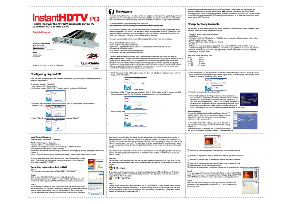 ADS TECHNOLOGIES INSTANTHDTV PCI PTV380 SOFTWARE GUIDE 1 SOFTWARE