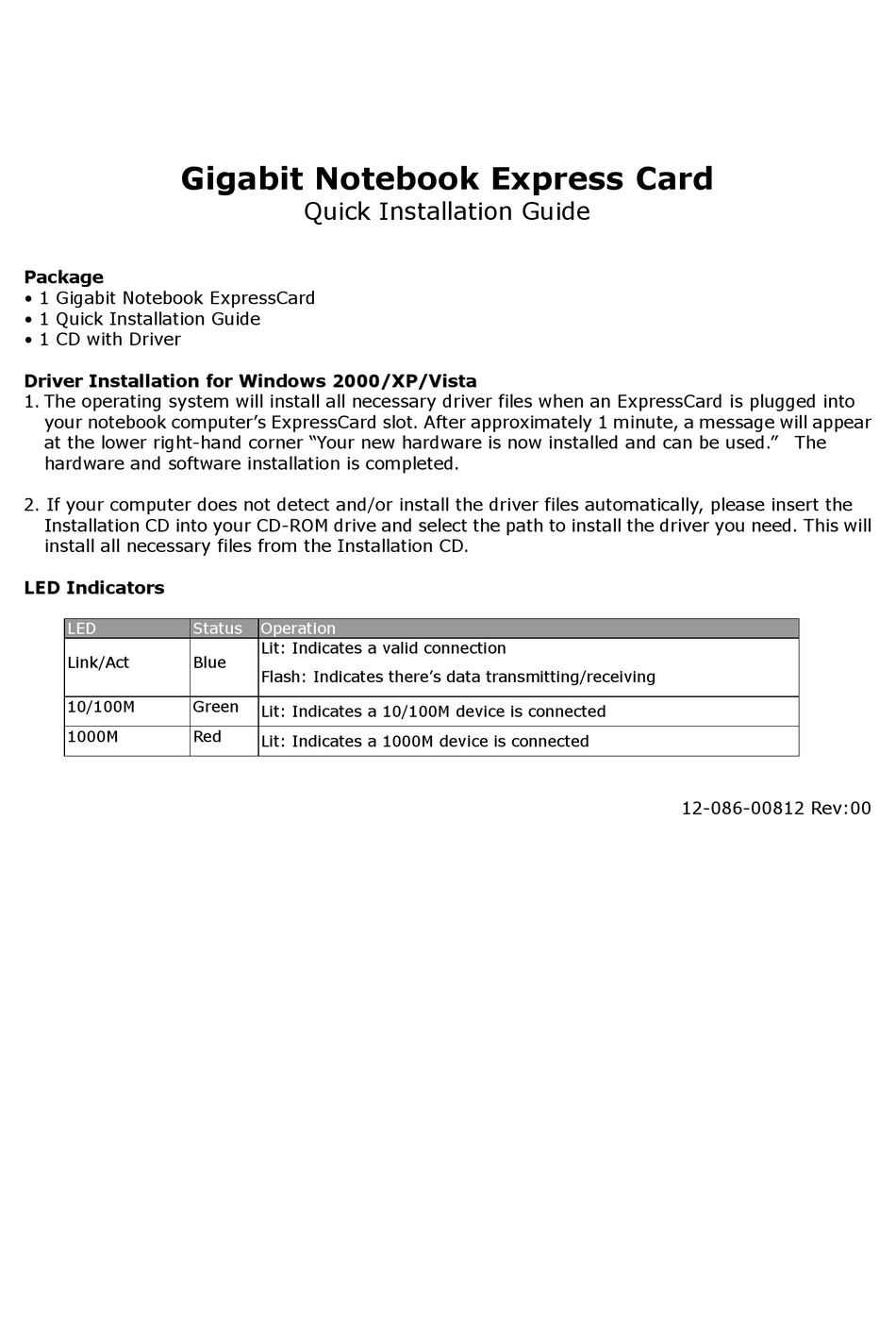 ZEN1220E QUICK INSTALLATION GUIDE REV QUICK INSTALLATION MANUAL