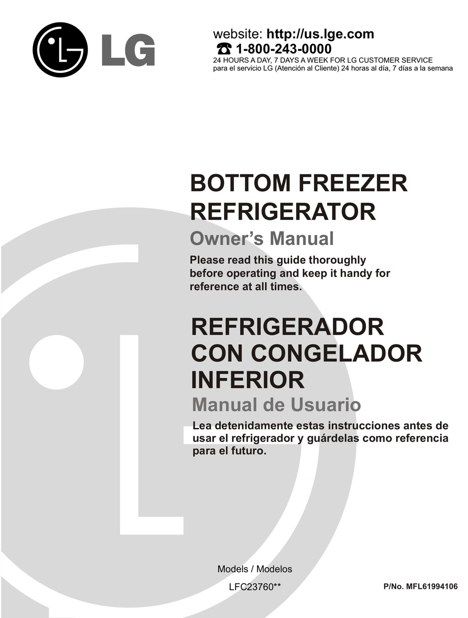 LG LFC23760ST BOTTOM FREEZER REFRIGERATOR MANUAL DE USUARIO Pdf