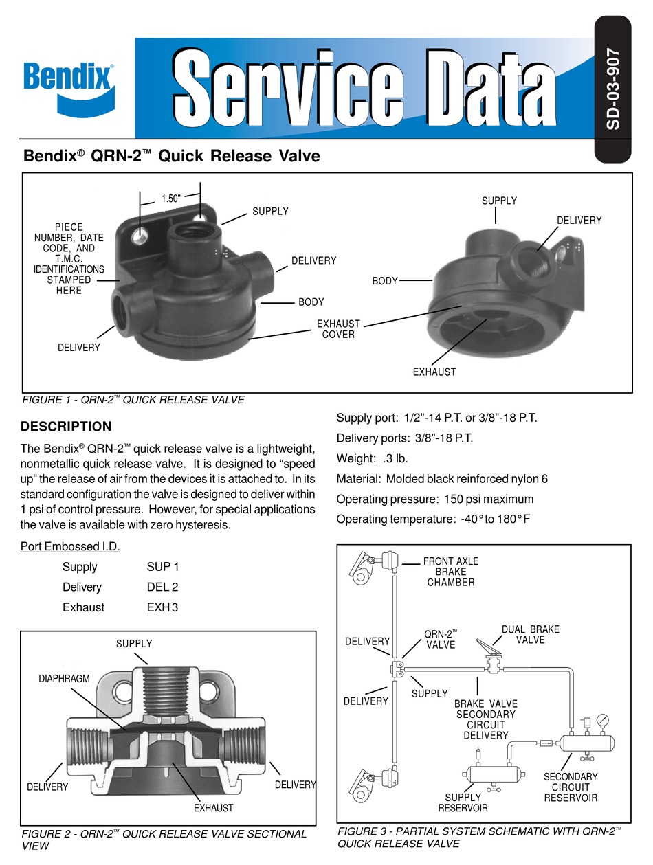 BENDIX QRN2 QUICK RELEASE VALVE MANUAL Pdf Download ManualsLib