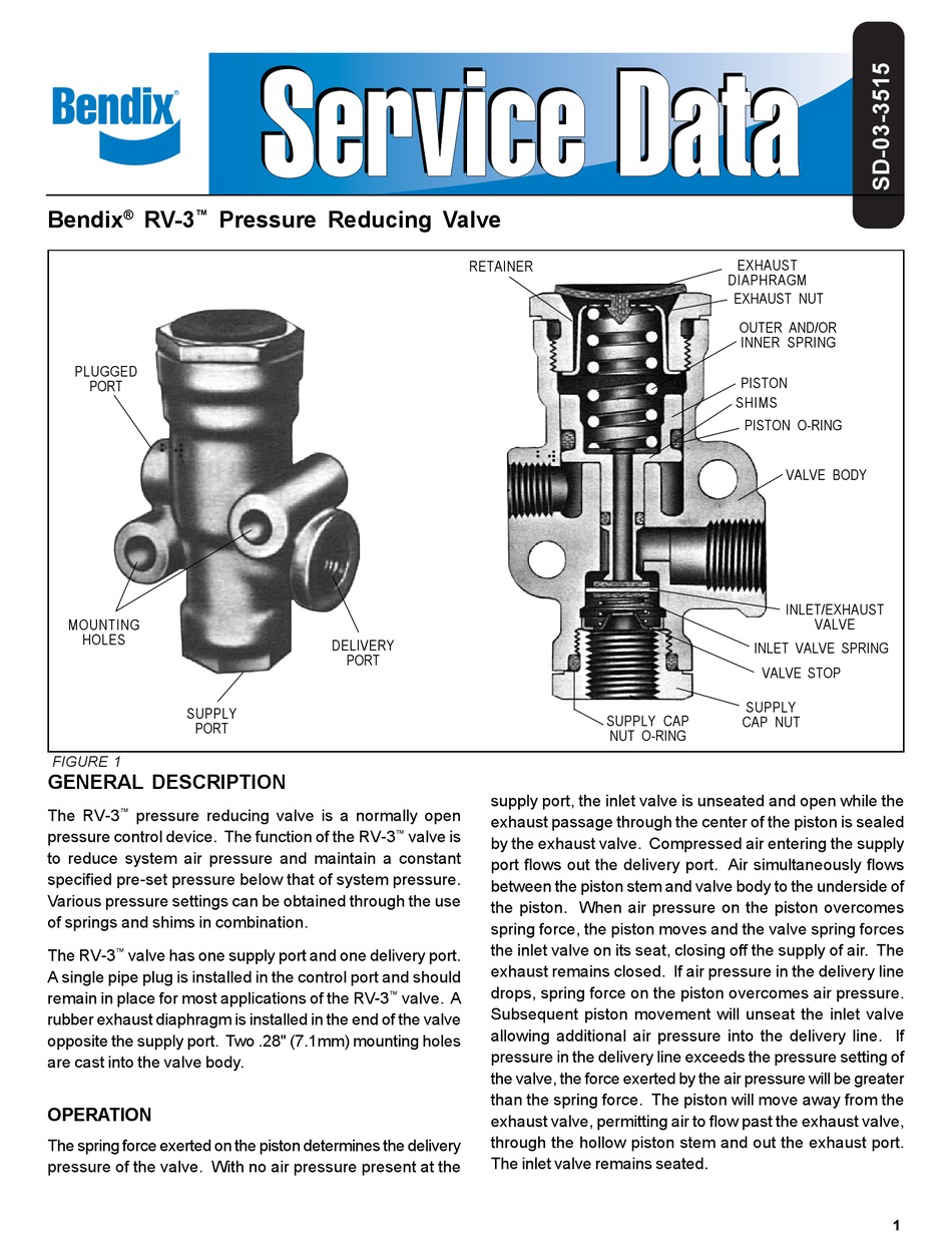 BENDIX RV3 PRESSURE REDUCING VALVE GENERAL DESCRIPTION Pdf Download