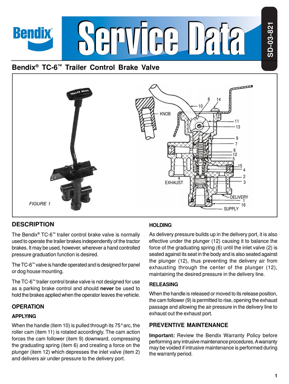 BENDIX TC6 BRAKE VALVE MANUAL Pdf Download ManualsLib