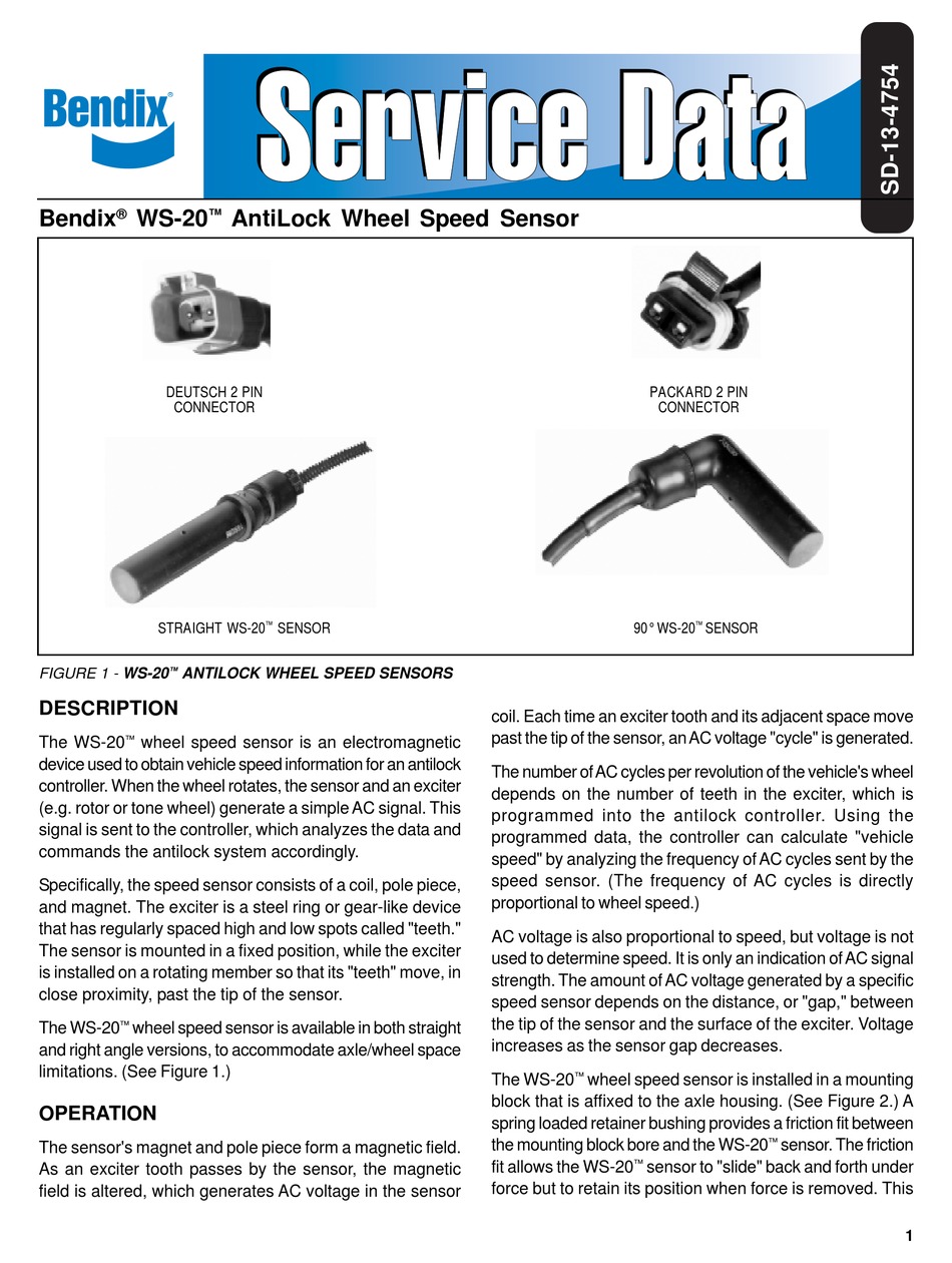 BENDIX WS20 WHEEL SPEED SENSOR MANUAL Pdf Download ManualsLib