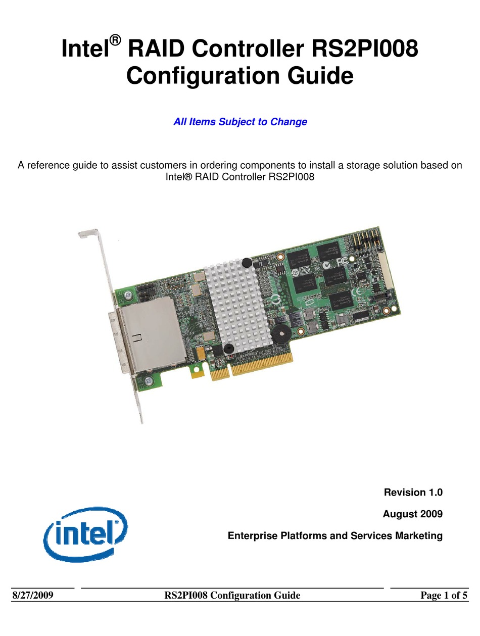 INTEL RS2PI008 CONFIGURATION MANUAL Pdf Download ManualsLib