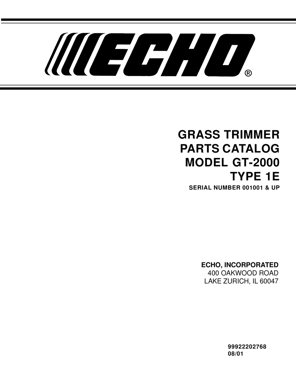 ECHO GT-2000 TYPE 1E PARTS CATALOG Pdf Download | ManualsLib