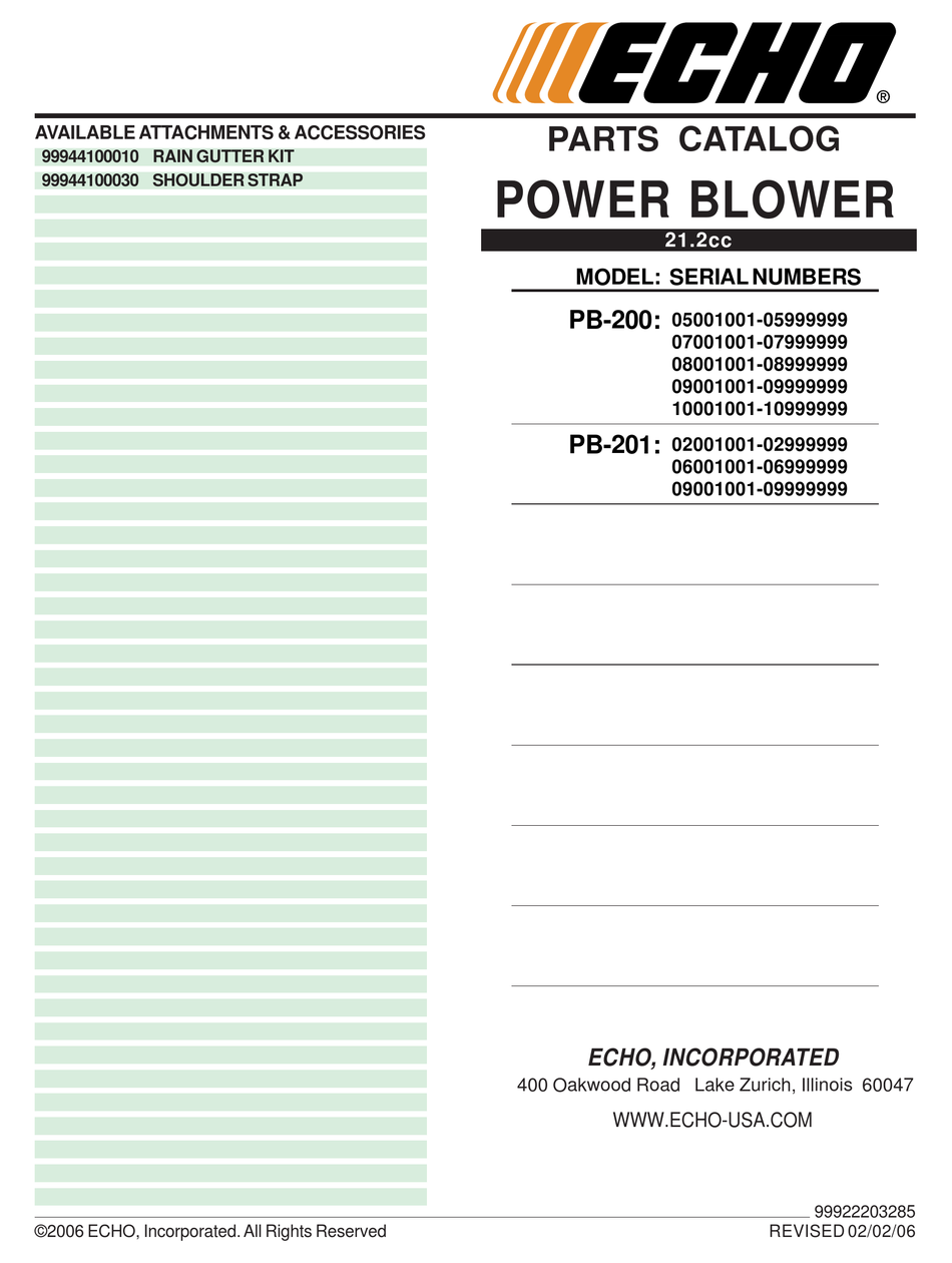 Echo Pb 200 Parts Catalog Pdf Download Manualslib