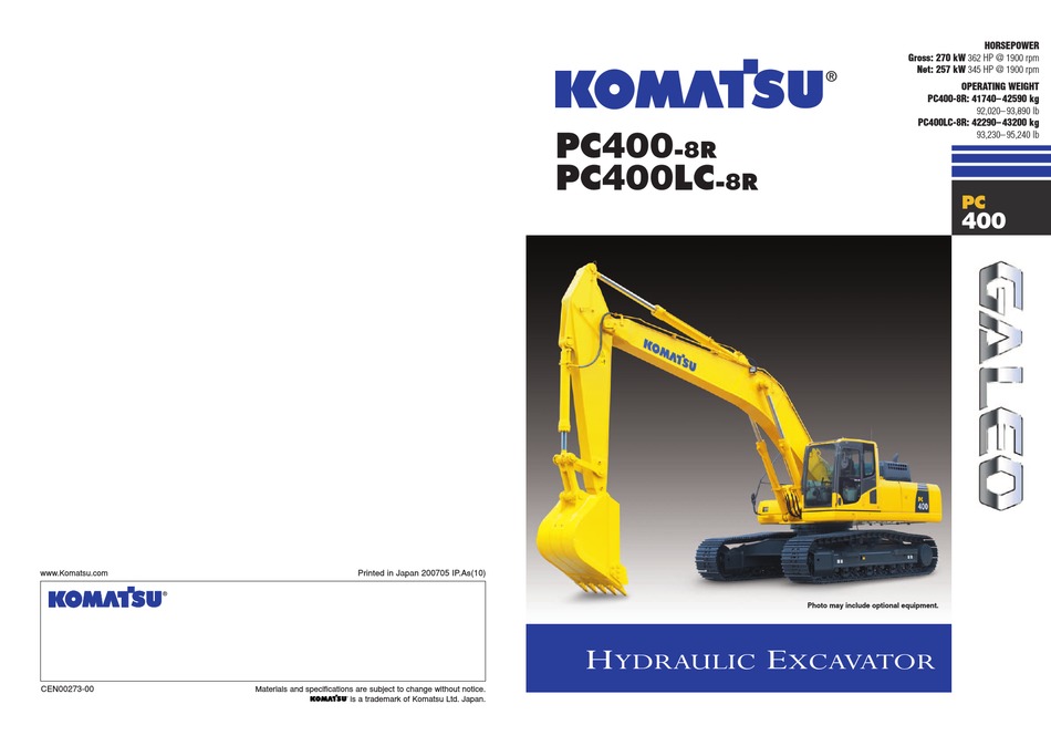 Komatsu Galeo Pc400 8r Brochure Pdf Download Manualslib