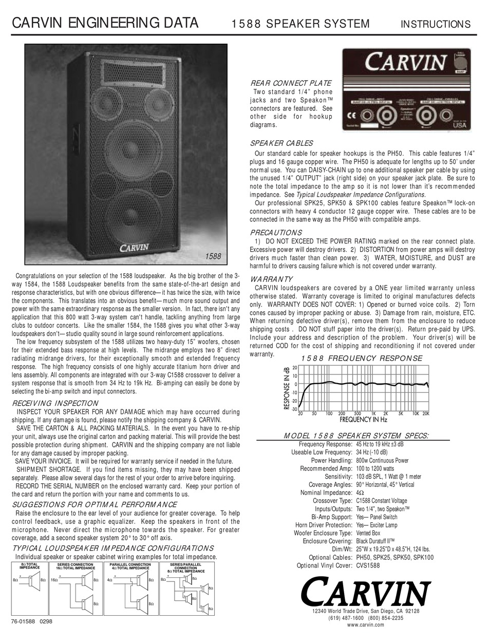 CARVIN 1588 V1 INSTRUCTIONS Pdf Download | ManualsLib