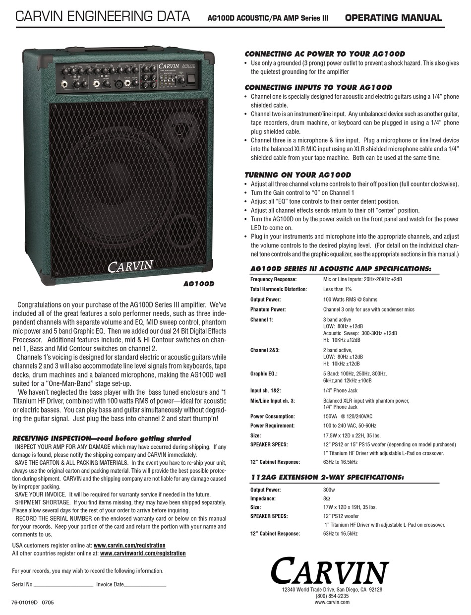 carvin serial numbers