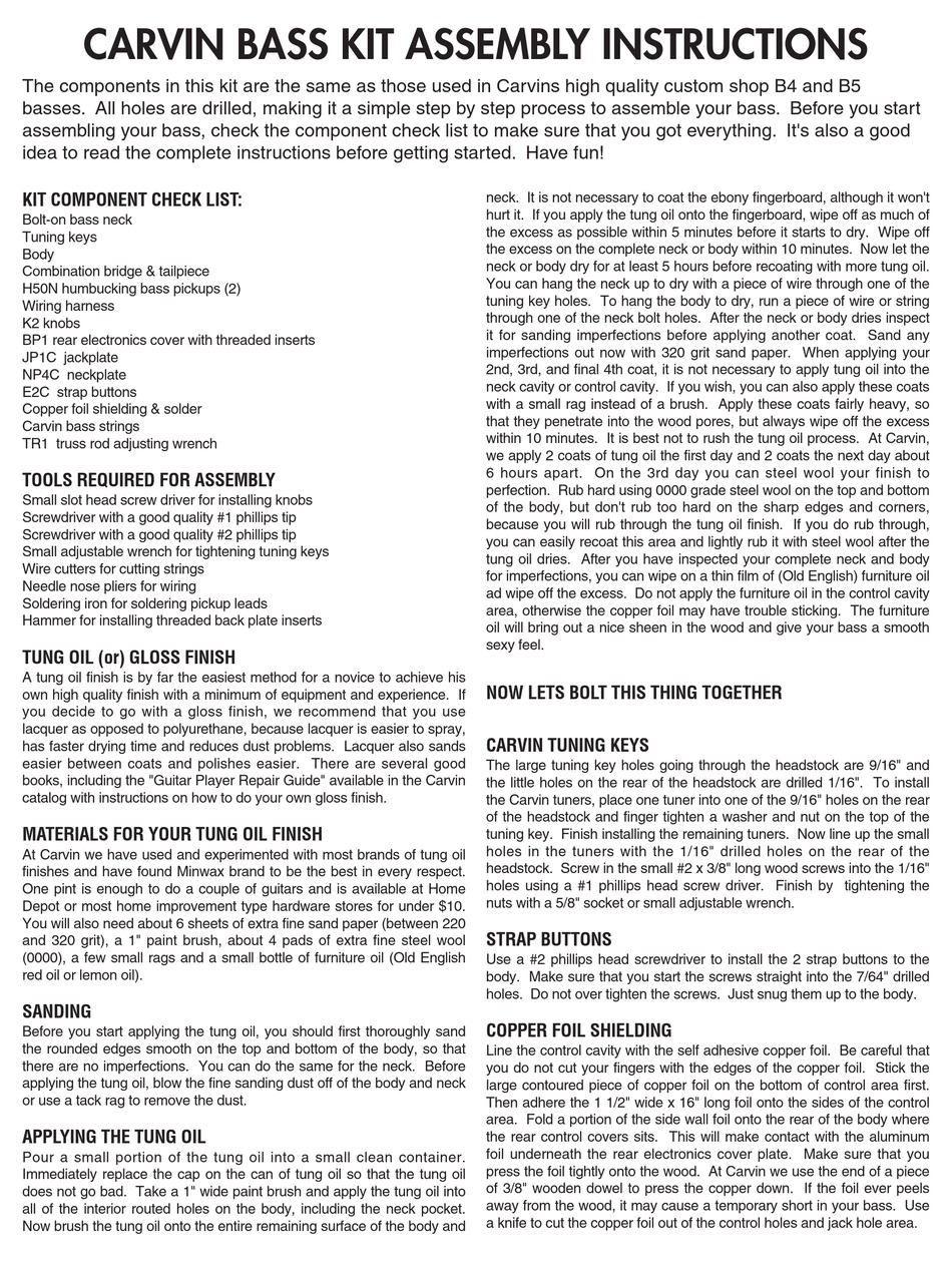 CARVIN BASS KIT MANUAL Pdf Download ManualsLib