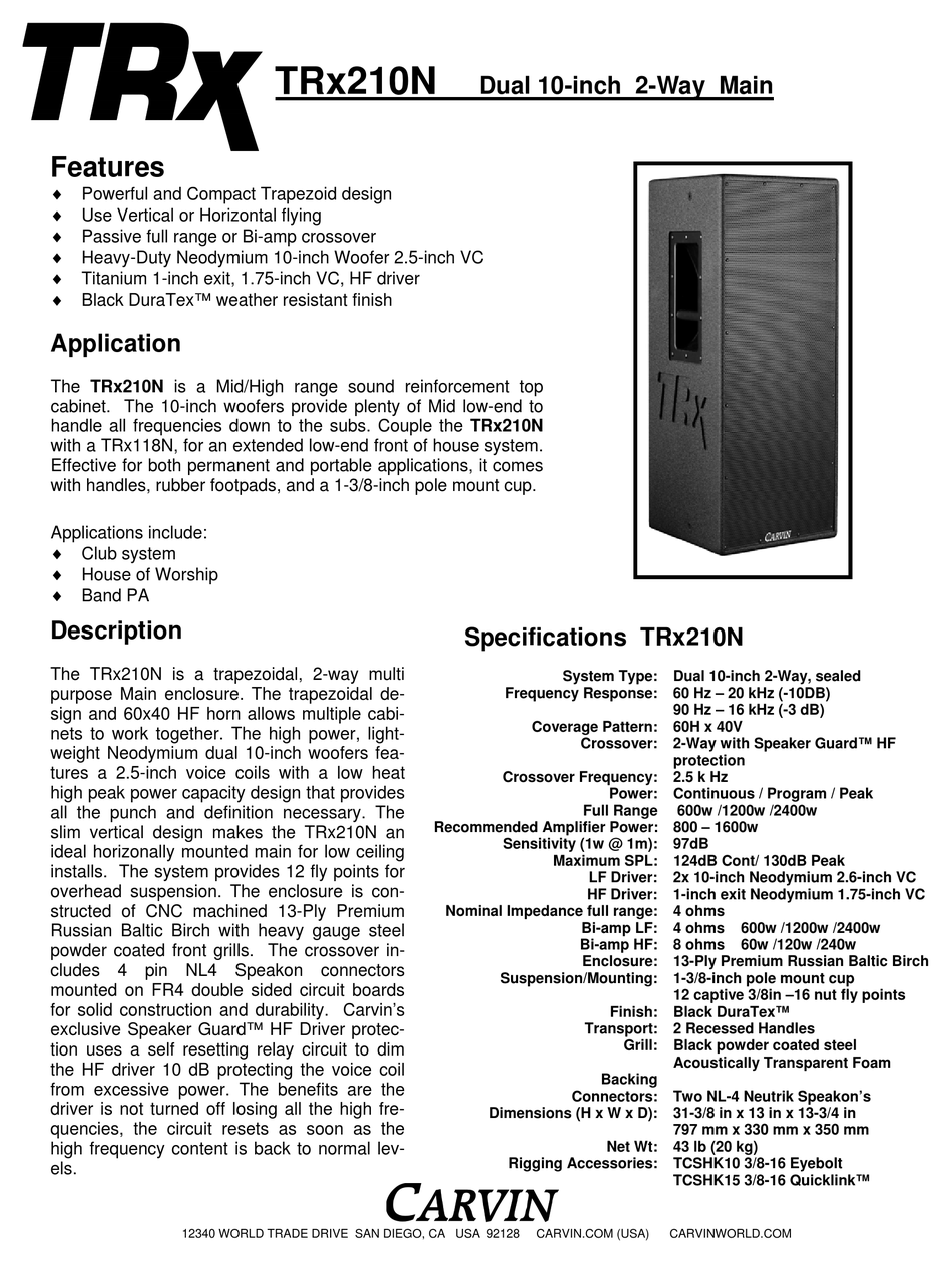 CARVIN TRX210N DATASHEET Pdf Download | ManualsLib