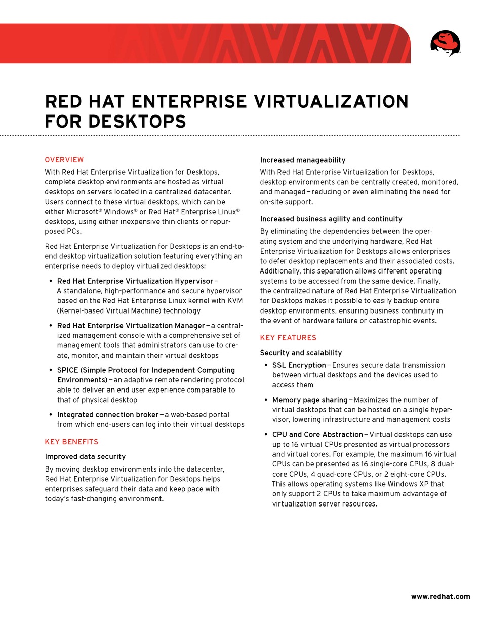RED HAT ENTERPRISE VIRTUALIZATION DATASHEET Pdf Download ManualsLib