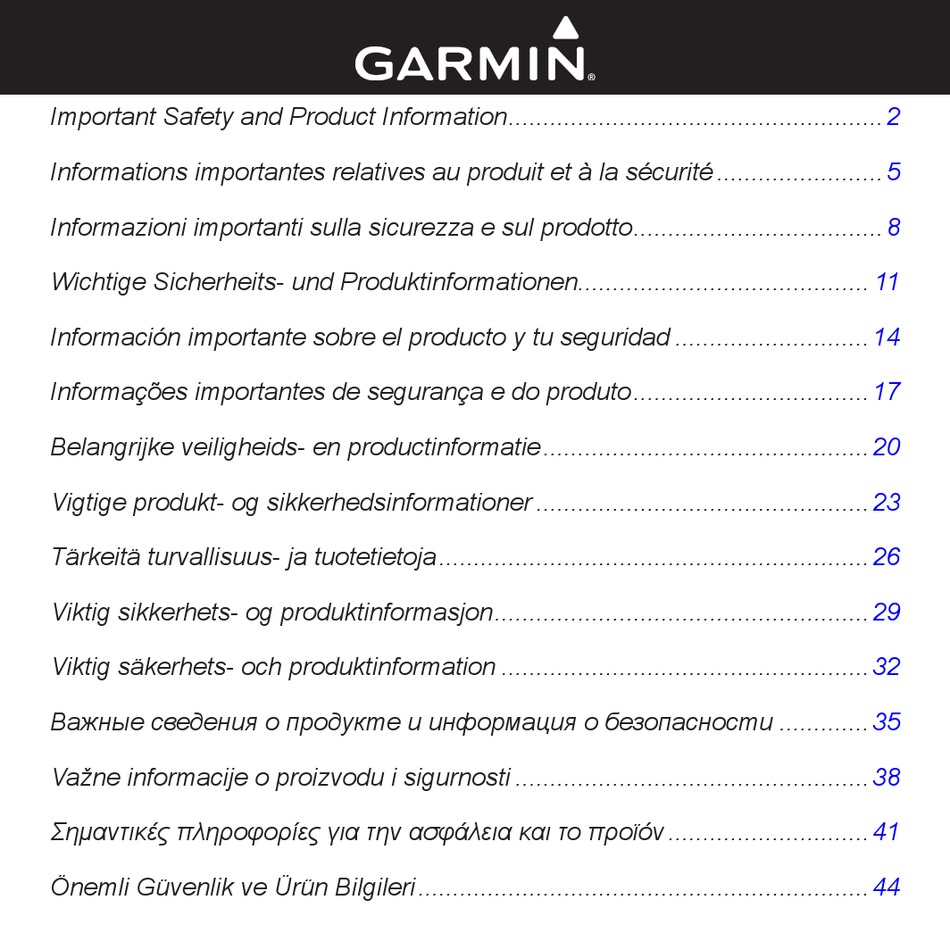 GARMIN GWS 10 MARINE WIND SENSOR IMPORTANT SAFETY INFORMATION Pdf