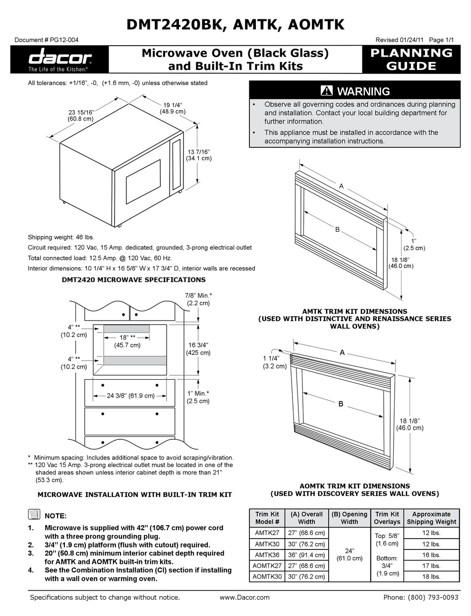 DACOR DMT2420 PLANNING MANUAL Pdf Download ManualsLib