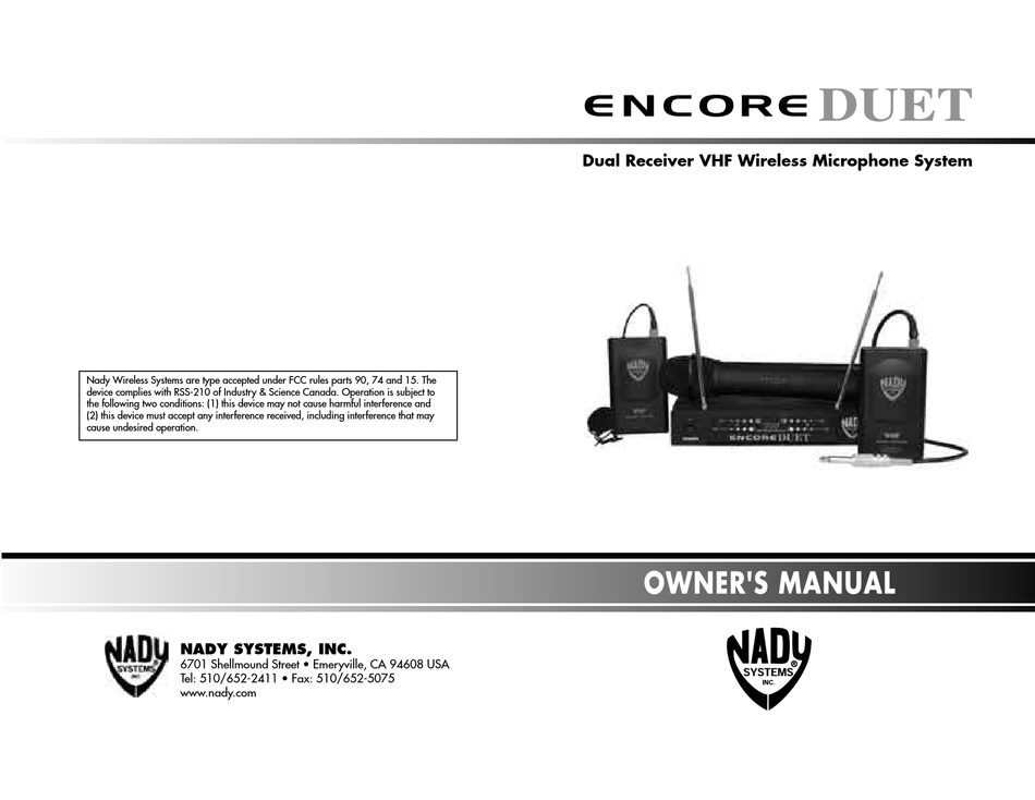 NADY SYSTEMS ENCORE DUET MANUAL Pdf Download ManualsLib