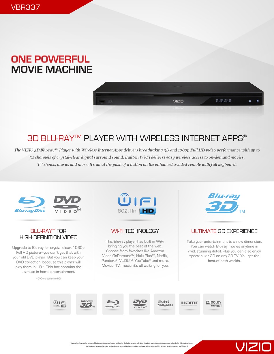 VIZIO VBR337 SPECIFICATIONS Pdf Download ManualsLib