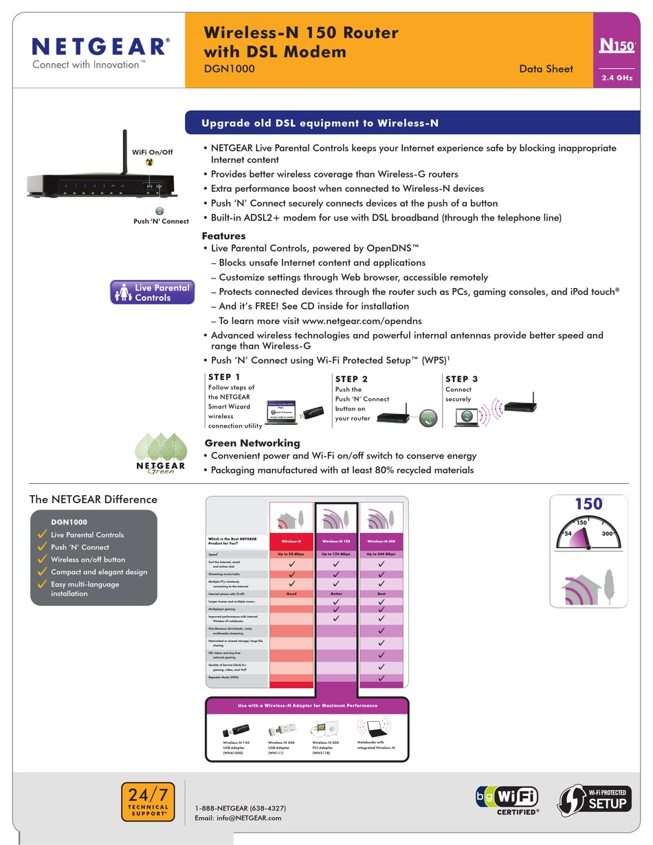 NETGEAR DGN1000 - WIRELESS-N ROUTER WITH BUILT-IN DSL MODEM DATASHEET ...