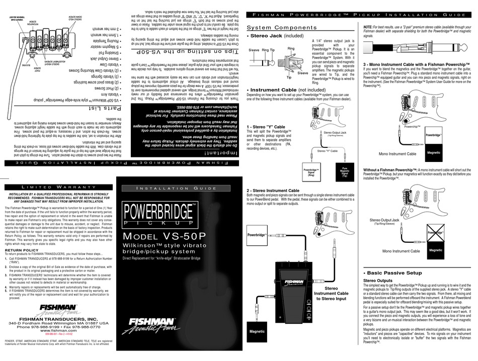 FISHMAN POWERBRIDGE VS-50P MANUAL Pdf Download | ManualsLib
