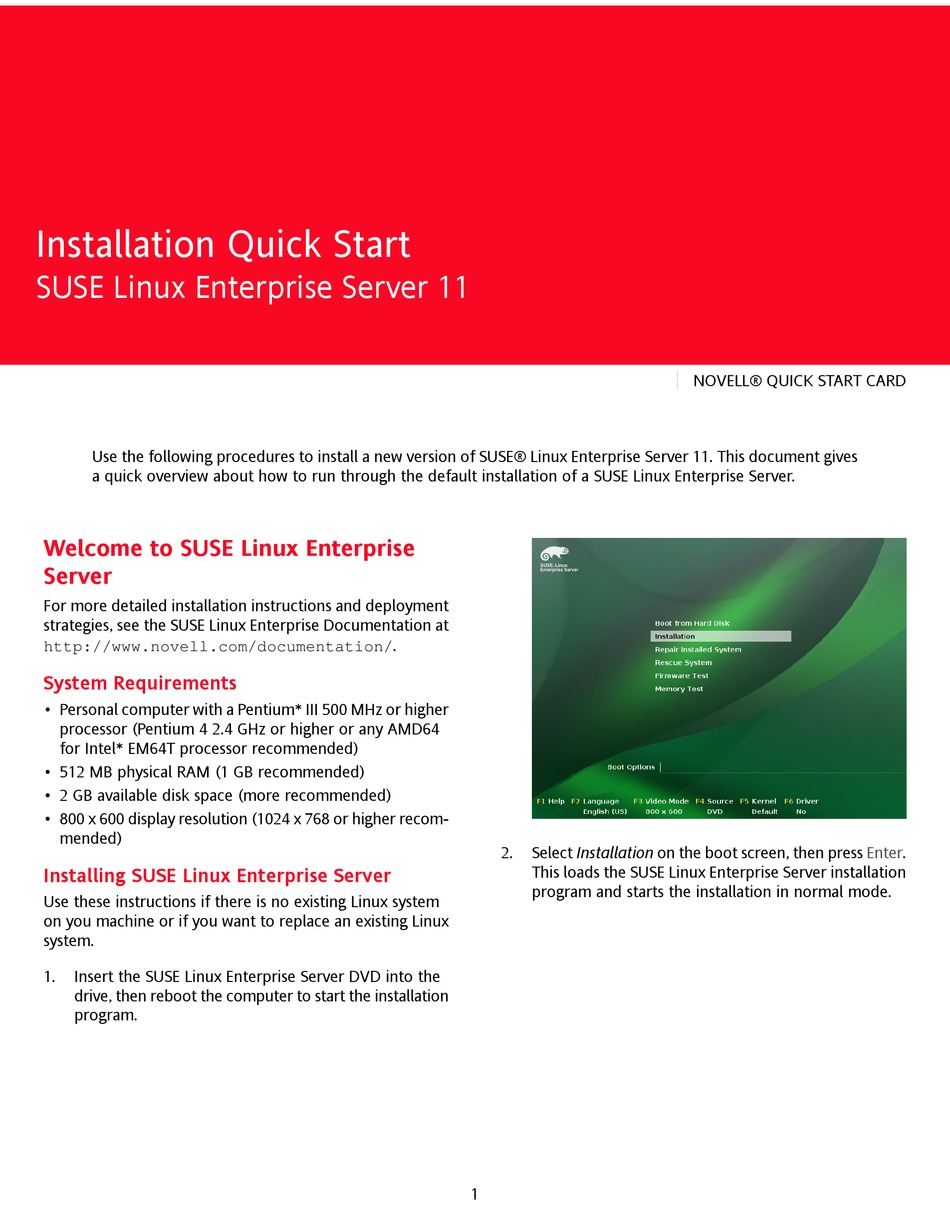 NOVELL LINUX ENTERPRISE SERVER 11 QUICK INSTALLATION MANUAL Pdf