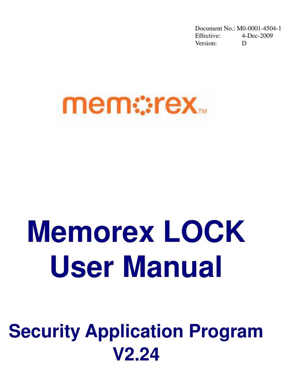 MEMOREX LOCK - VERSION 2-24 USER MANUAL Pdf Download | ManualsLib