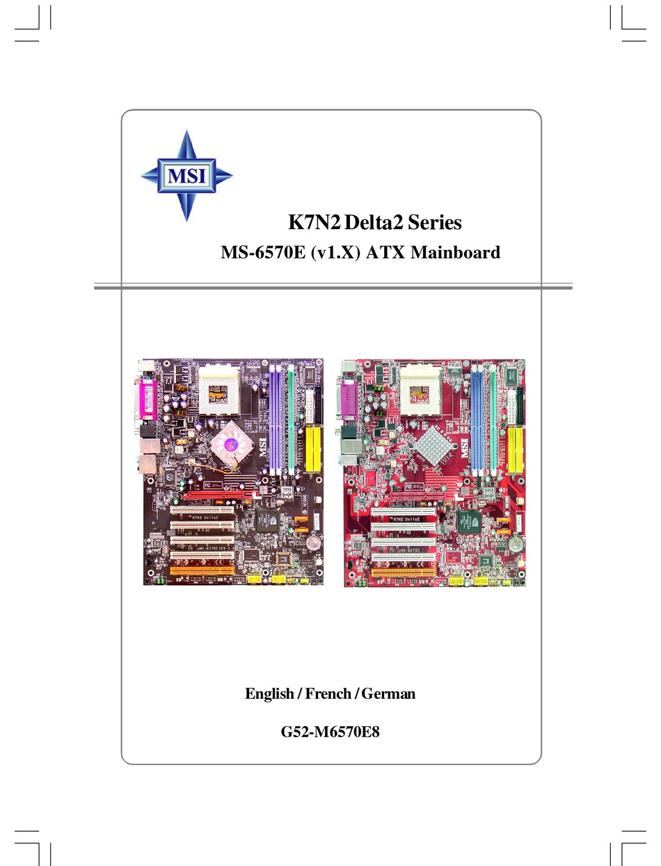 MSI K7N2 DELTA2 MOTHERBOARD ATX USER MANUAL Pdf Download ManualsLib