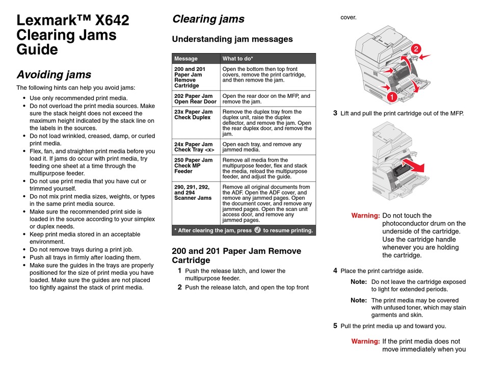 LEXMARK X642 CLEARING JAMS MANUAL Pdf Download | ManualsLib