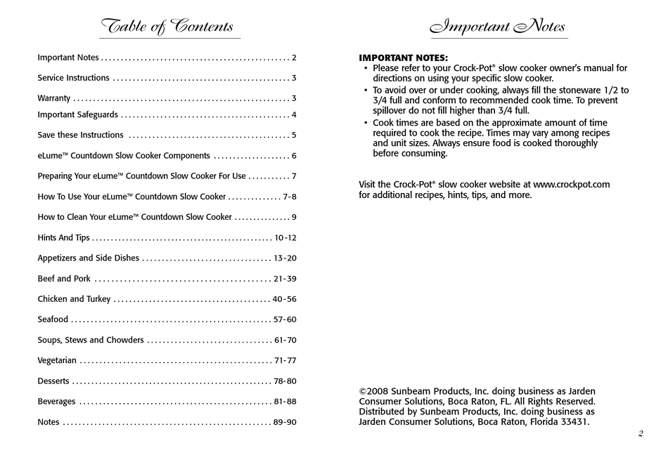 SUNBEAM CROCKPOT TOUCHSCREEN MANUAL Pdf Download ManualsLib