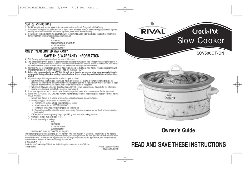 Crock-Pot SCCPVP550-B-A download instruction manual pdf