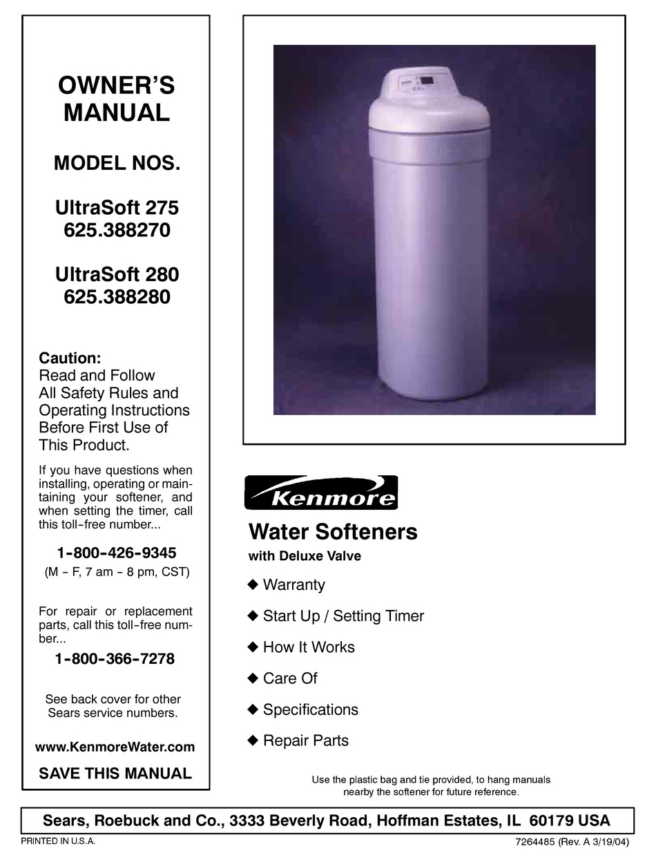 KENMORE SOFTENERS275280 OWNER'S MANUAL Pdf Download ManualsLib
