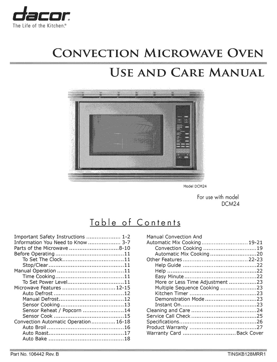 DACOR DCM24B USE AND CARE MANUAL Pdf Download ManualsLib   Dacor Dcm24b 