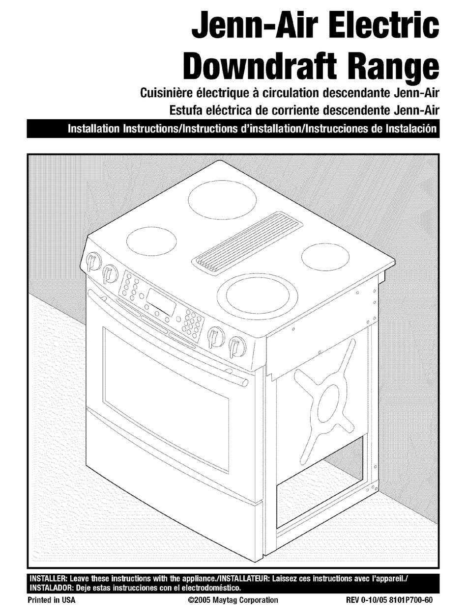 MAYTAG JES9900BAF - 30" ELECTRIC DOWNDRAFT INSTALLATION INSTRUCTIONS