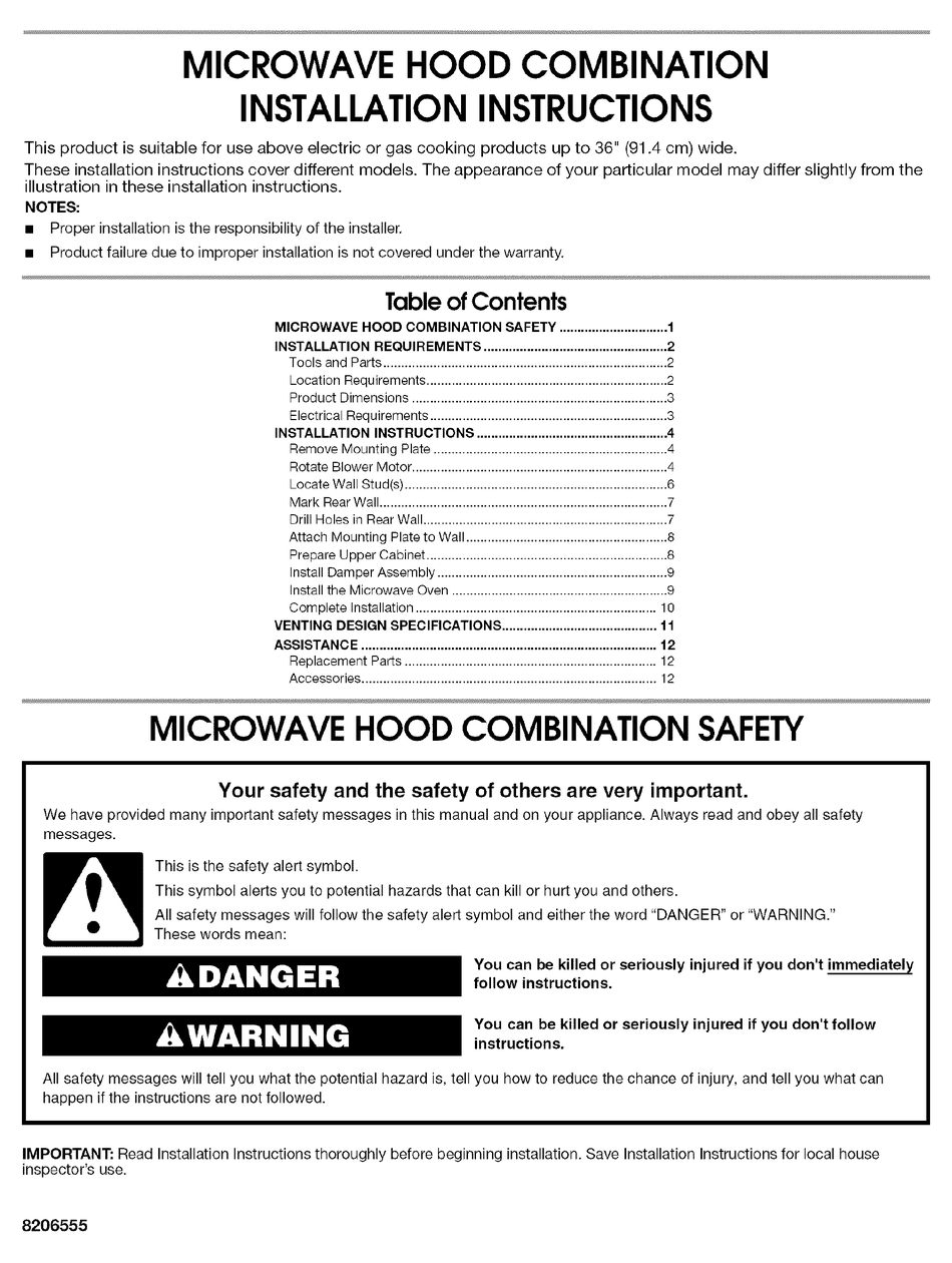 Manual de instrucciones del kit de molduras incorporado para horno  microondas Whirlpool MTK1627P