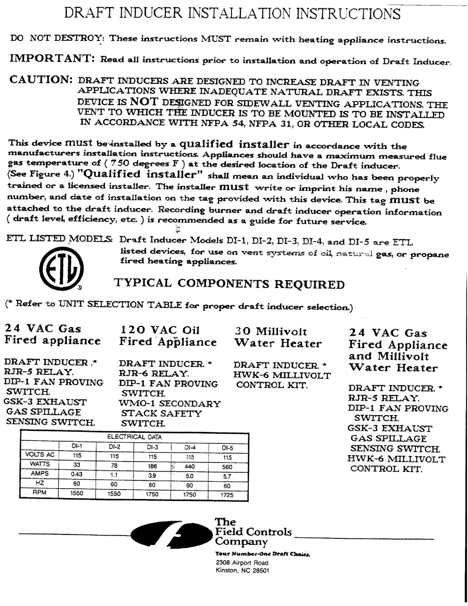 FIELD CONTROLS 46200700 INSTALLATION INSTRUCTIONS MANUAL Pdf Download