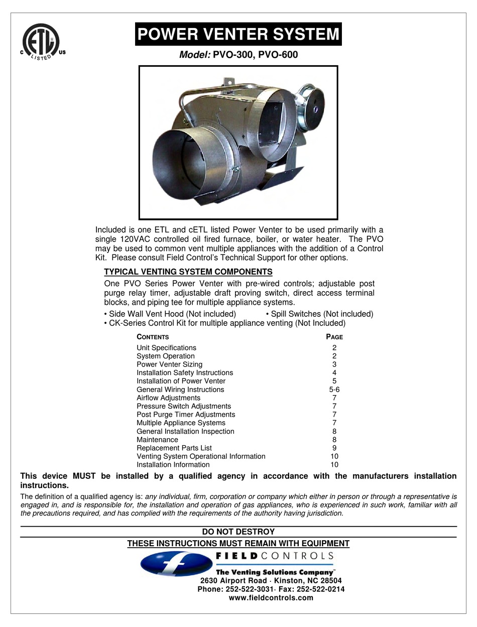 FIELD CONTROLS 46311800 MANUAL Pdf Download ManualsLib