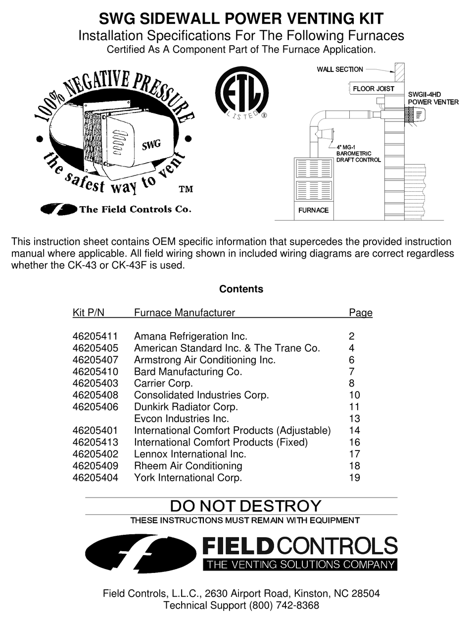 FIELD CONTROLS 46334200 INSTRUCTION SHEET Pdf Download | ManualsLib