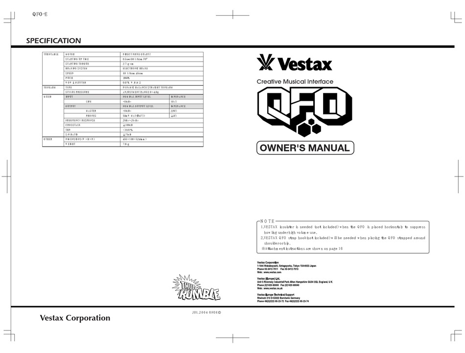 VESTAX QFO OWNER'S MANUAL Pdf Download | ManualsLib